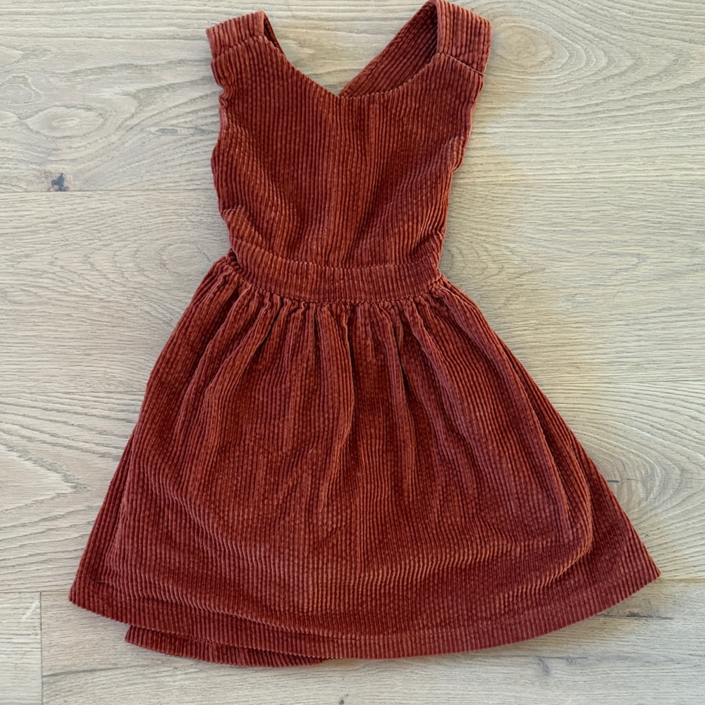 Omamimini Corduroy Kids Dress - Rich Brown/Orange